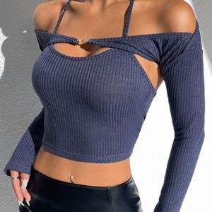 Solid Crop Halter Top & Shrug Top